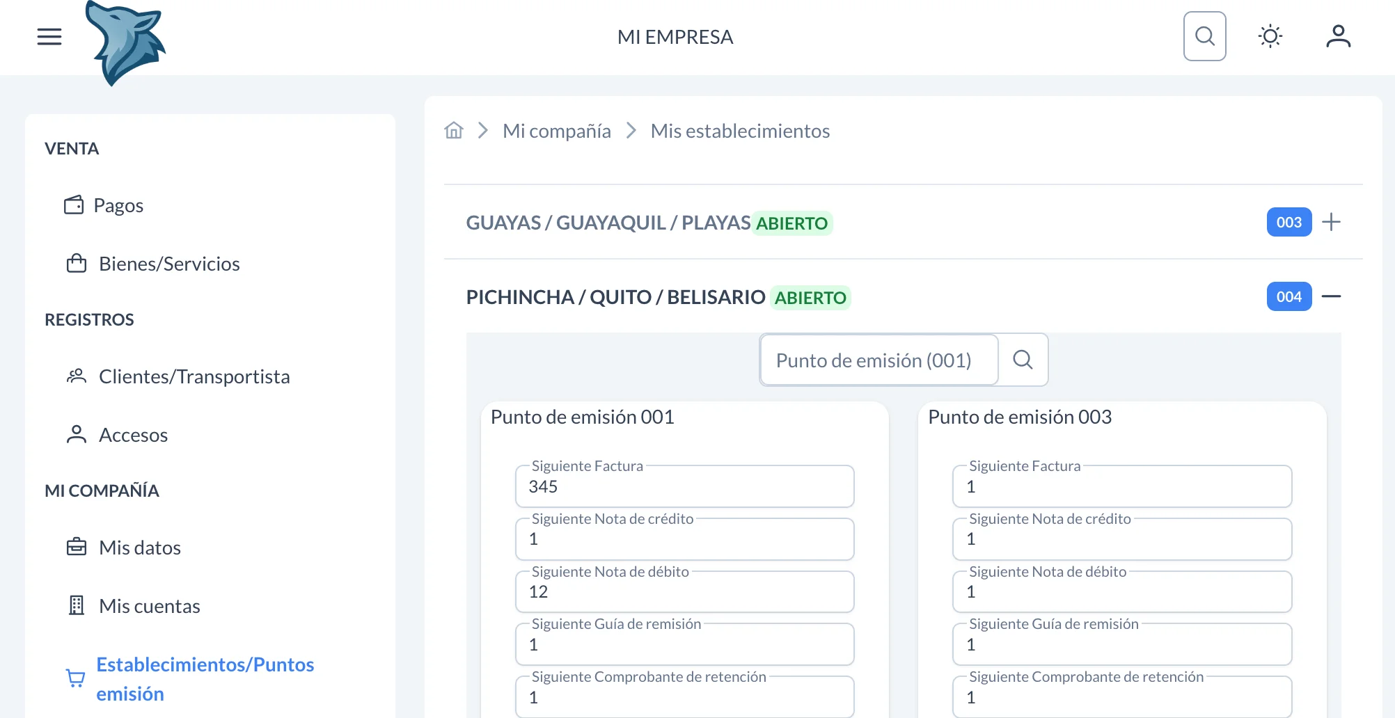 Financiero e-dinky: establecimientos